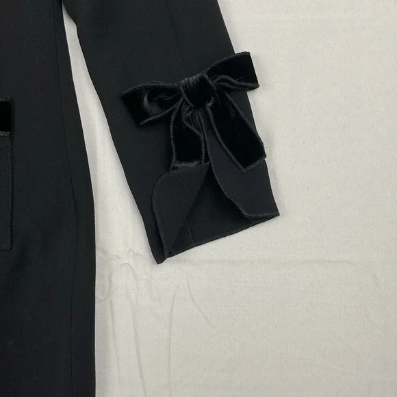 Teri Jon Rickie Freeman Black Velvet Trim Bow Sleeve Cocktail Dress Size 6 - Picture 5 of 11